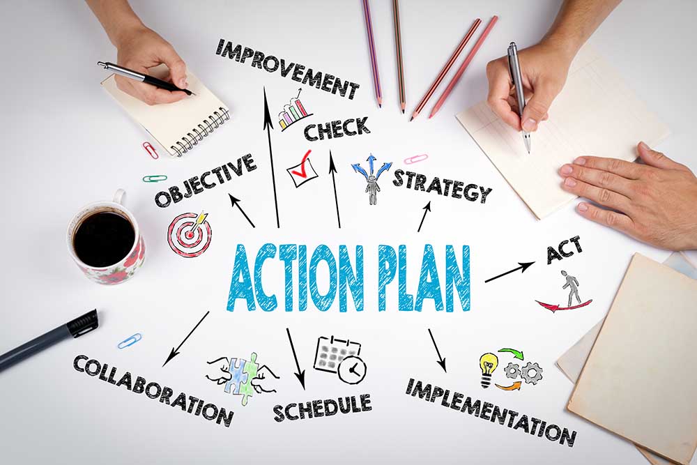 Action Plan Concept. The meeting at the white office table